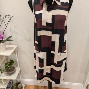 Alfani Brown and White Midi Sheath Dress with Notched Collar Size 10 Petite